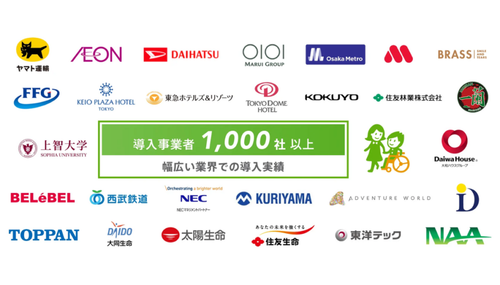 これまでに1,000社以上の事業者に導入された実績を示す上場企業をはじめ教育機関や自治体などのロゴ一覧